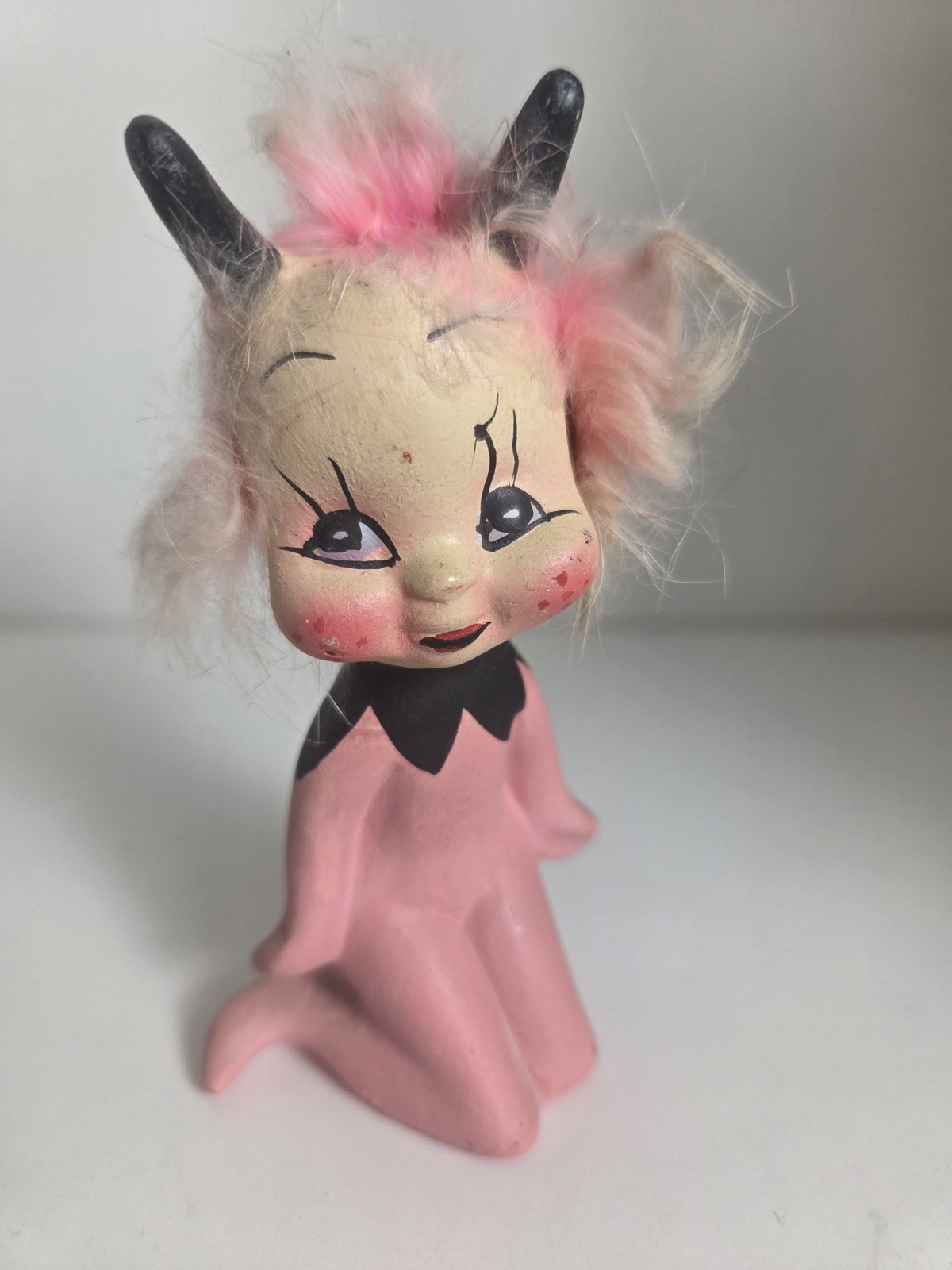 Rare Pink Moon Girl Alien Norleans Imp with Horns 1950s Japan Kitsch Figurine