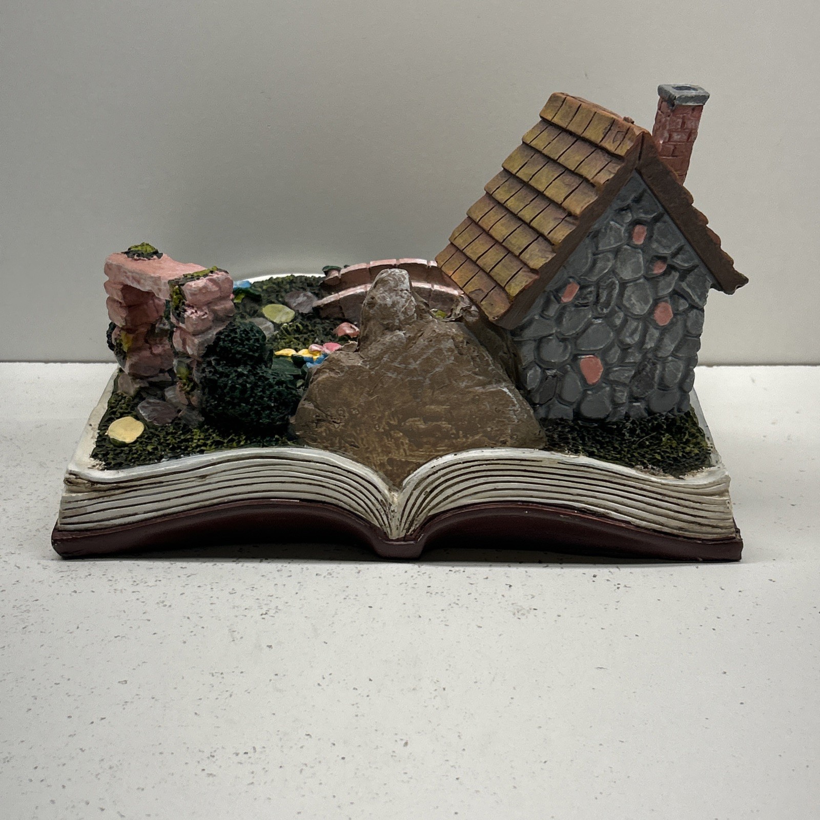 Decorative Tiny Fairy Home and Garden Path Scene Resin Statue Book 7.5x10x7”