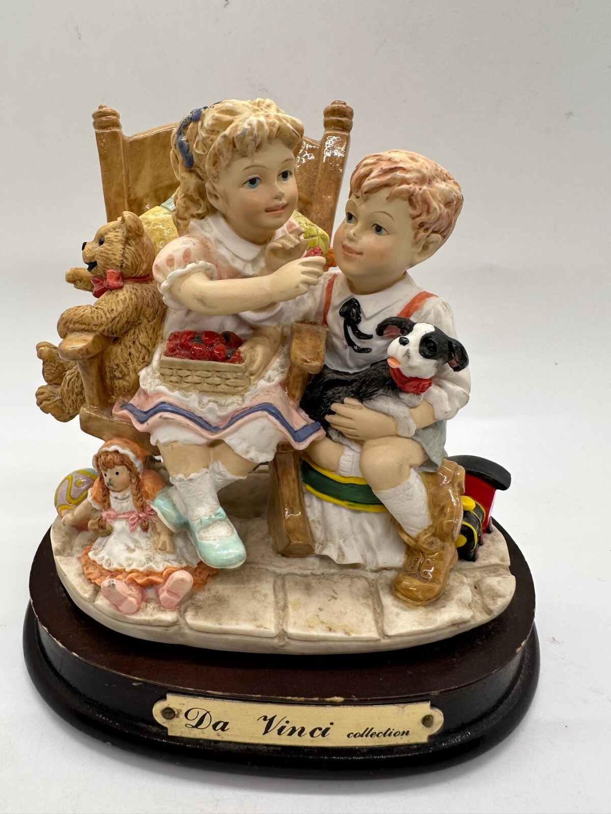 Vintage DaVinci Collection Statue Figurine Boy & Girl with their puppy and toys