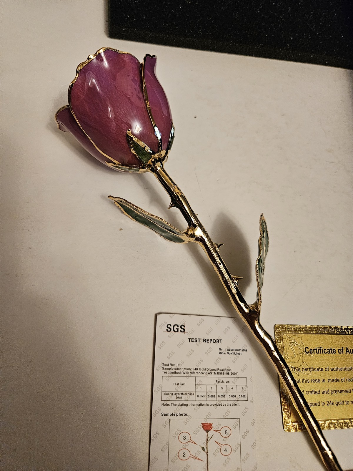 Olekurt True Love & True Rose Real Pink Rose 24kt Gold With Stand New Open Box