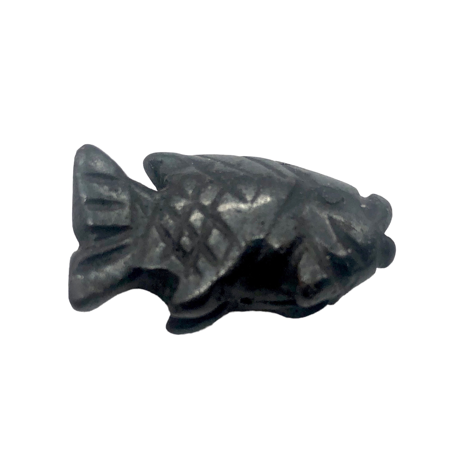 Carved Hematite Fish Figurine Worry Stone | 23x11x5mm | Silver Black