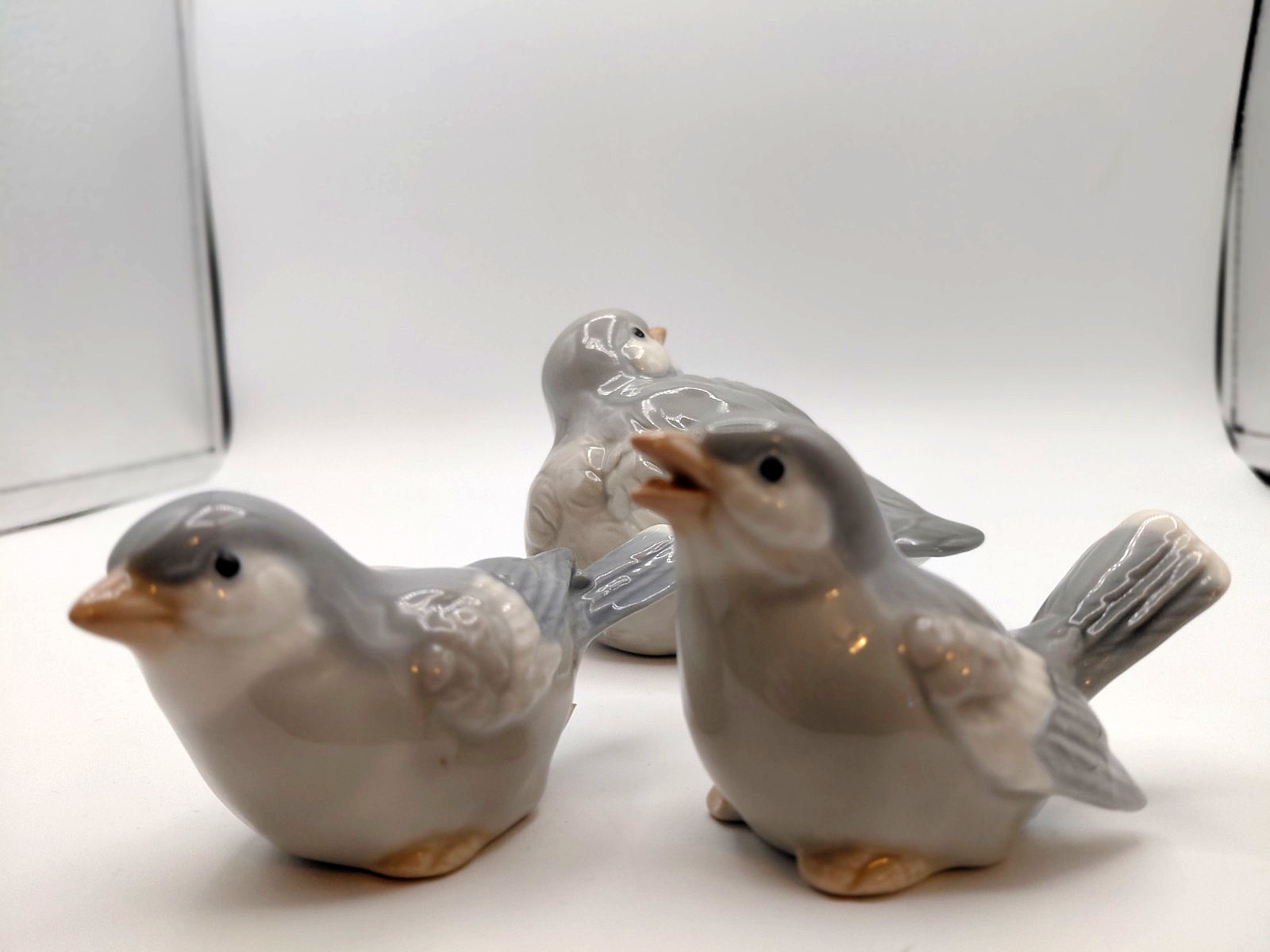 3 Vtg Otagiri 70s Chubby Birds Chunky Blue Gray & White Porcelain One Marked