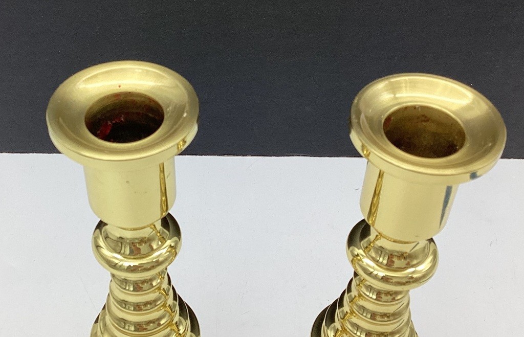 Solid Brass Baldwin USA Pair of 7 1/2 inch Beehive Candlesticks 3 lbs