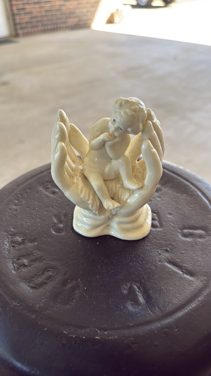 Porcelain Cherub Angel Figurine, Praying Hands, 4.5″ Tall Ceramic