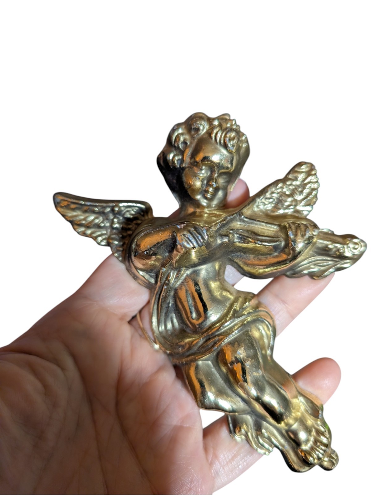 Vtg Pair Gold Tone Metal Cherub Angel Music Instrument Baroque Hollywood Regency