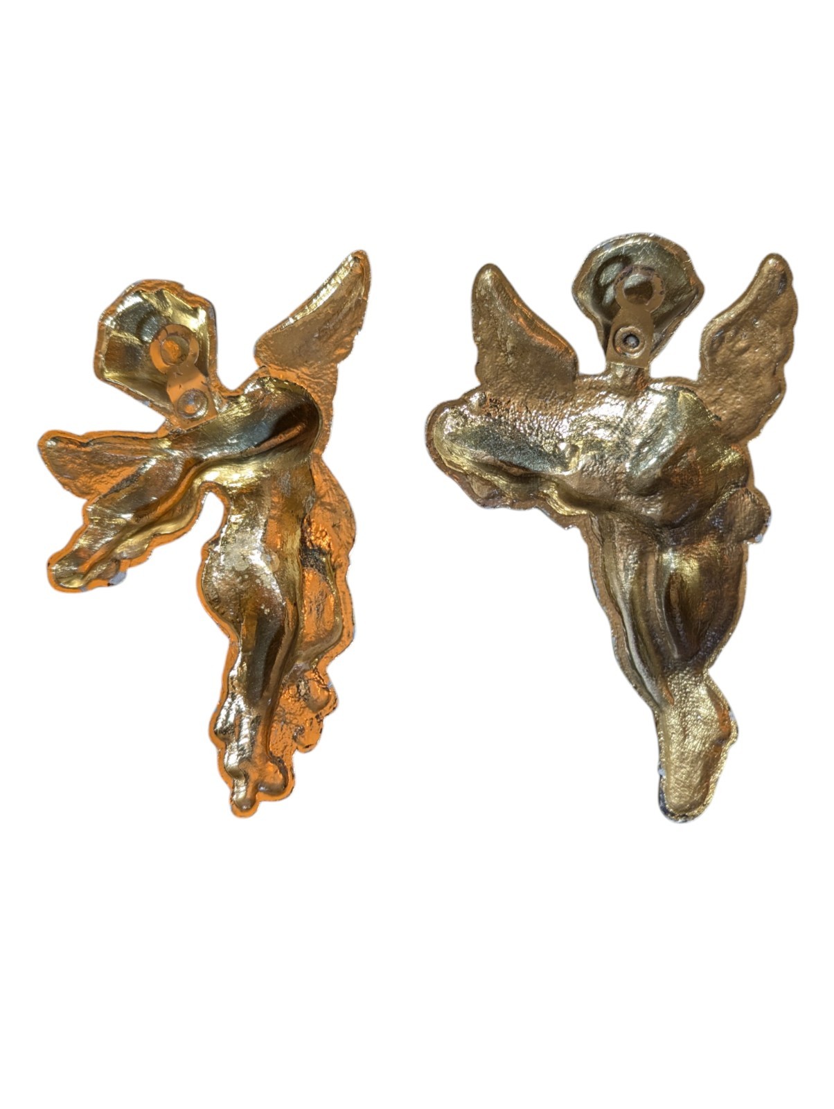 Vtg Pair Gold Tone Metal Cherub Angel Music Instrument Baroque Hollywood Regency