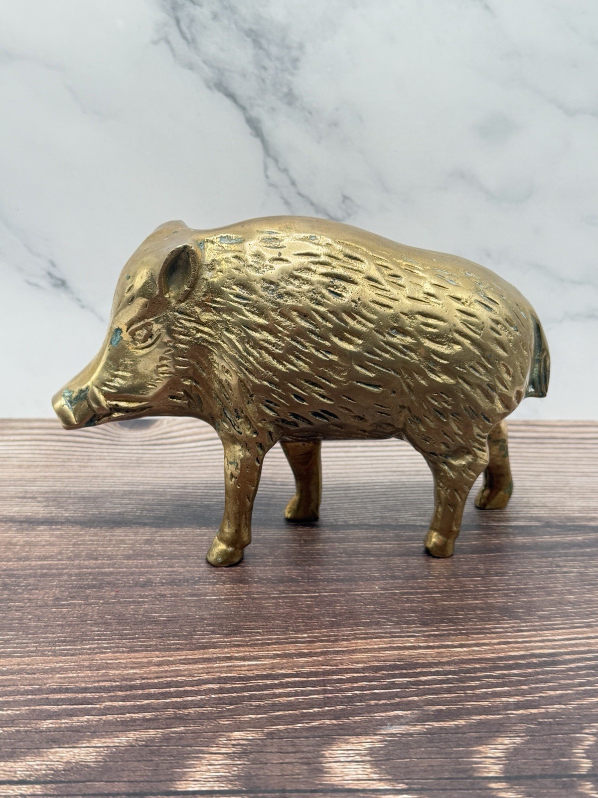 Vintage Rare Solid Brass Wild Pig Boar Figurine Statue 6.5”