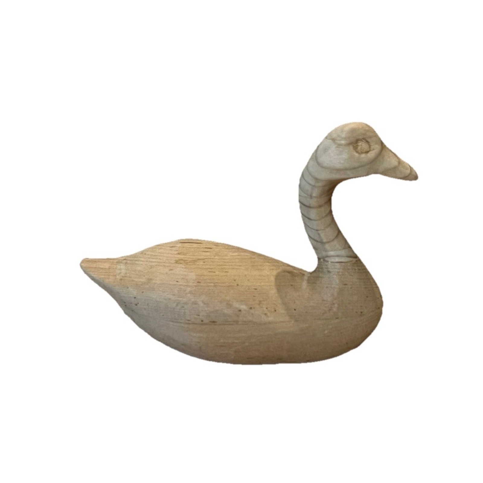 Vtg Primitive Carved Wood Duck Swan Decoy Natural Woodgrain Mini 4.5” Signed