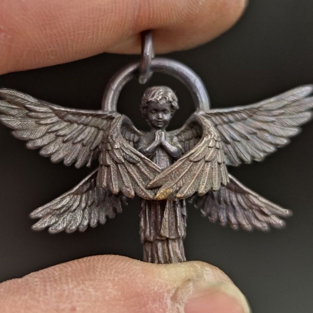 Solid Brass Six-Winged Angel Pendant Vintage Miniature Cupid Figure Decoration
