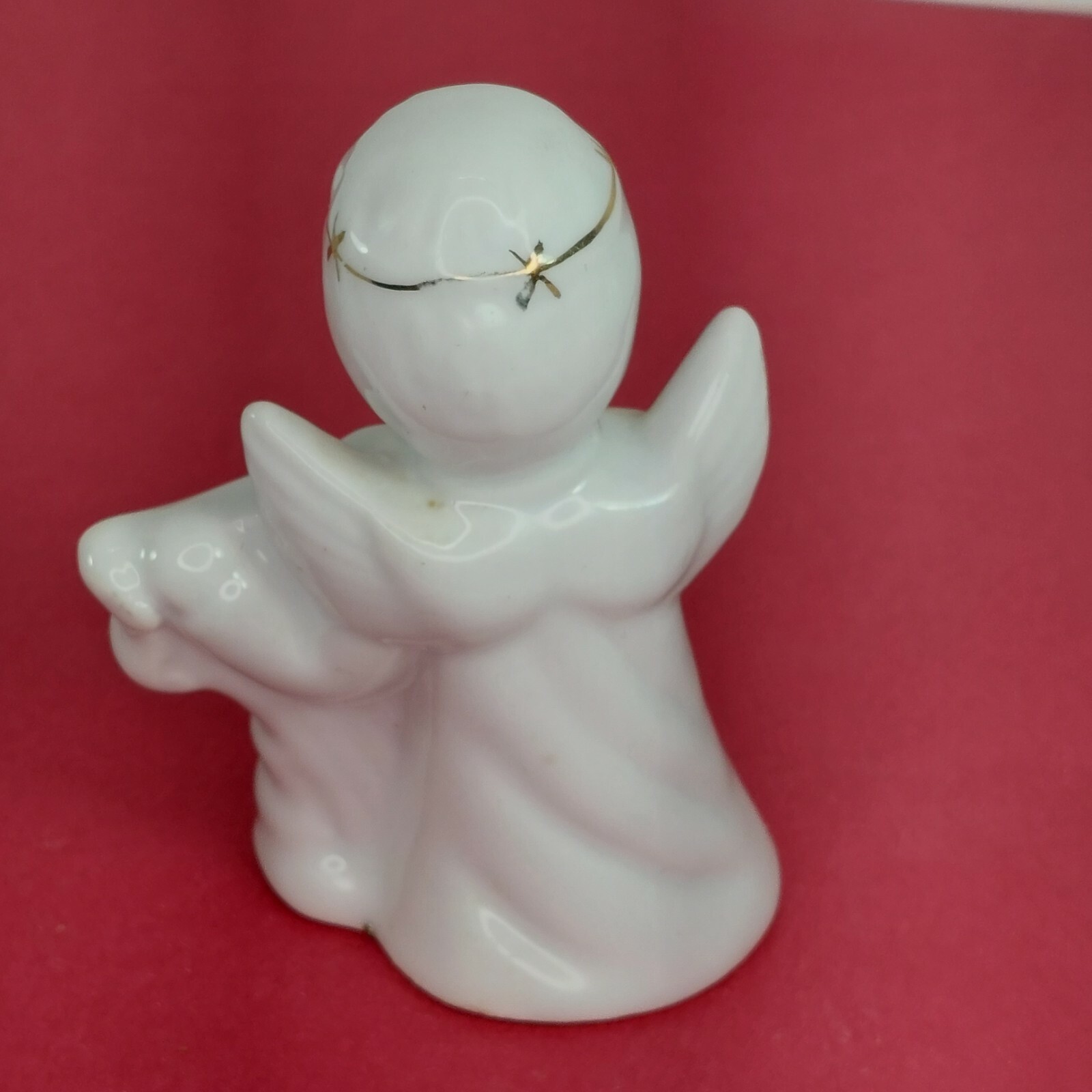 Ceramic Collectible Porcelain Angle with harp Glossy white 4 inches tall