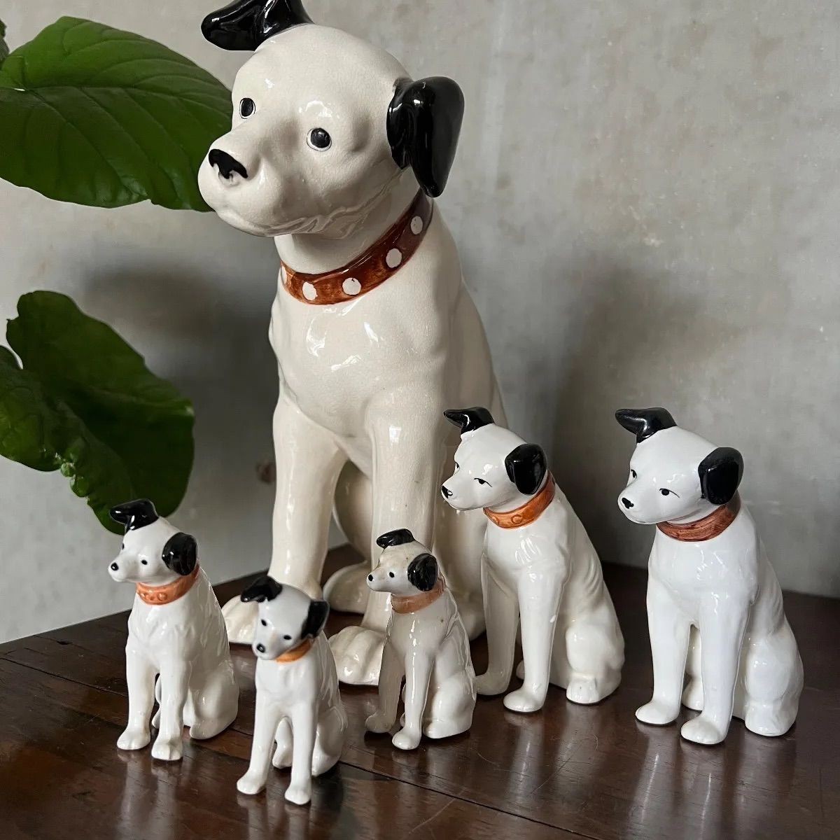 Vintage Victor Nipper Dog Figurine Set of 6 Ceramic RCA HMV Style Japan