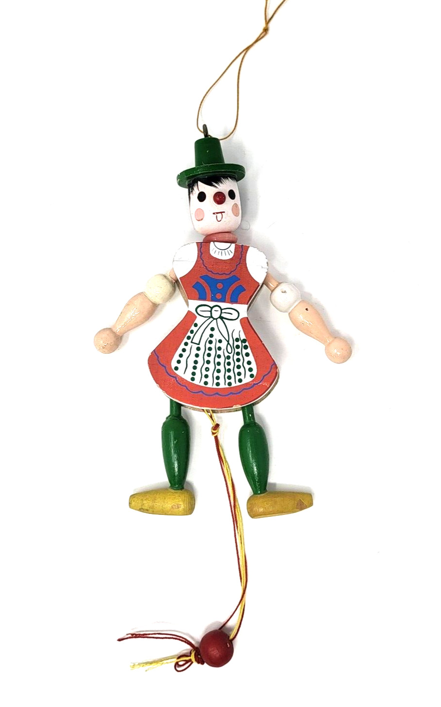 Vintage Painted Wooden German Jumping Jack Puppet Kids Toy Pull String