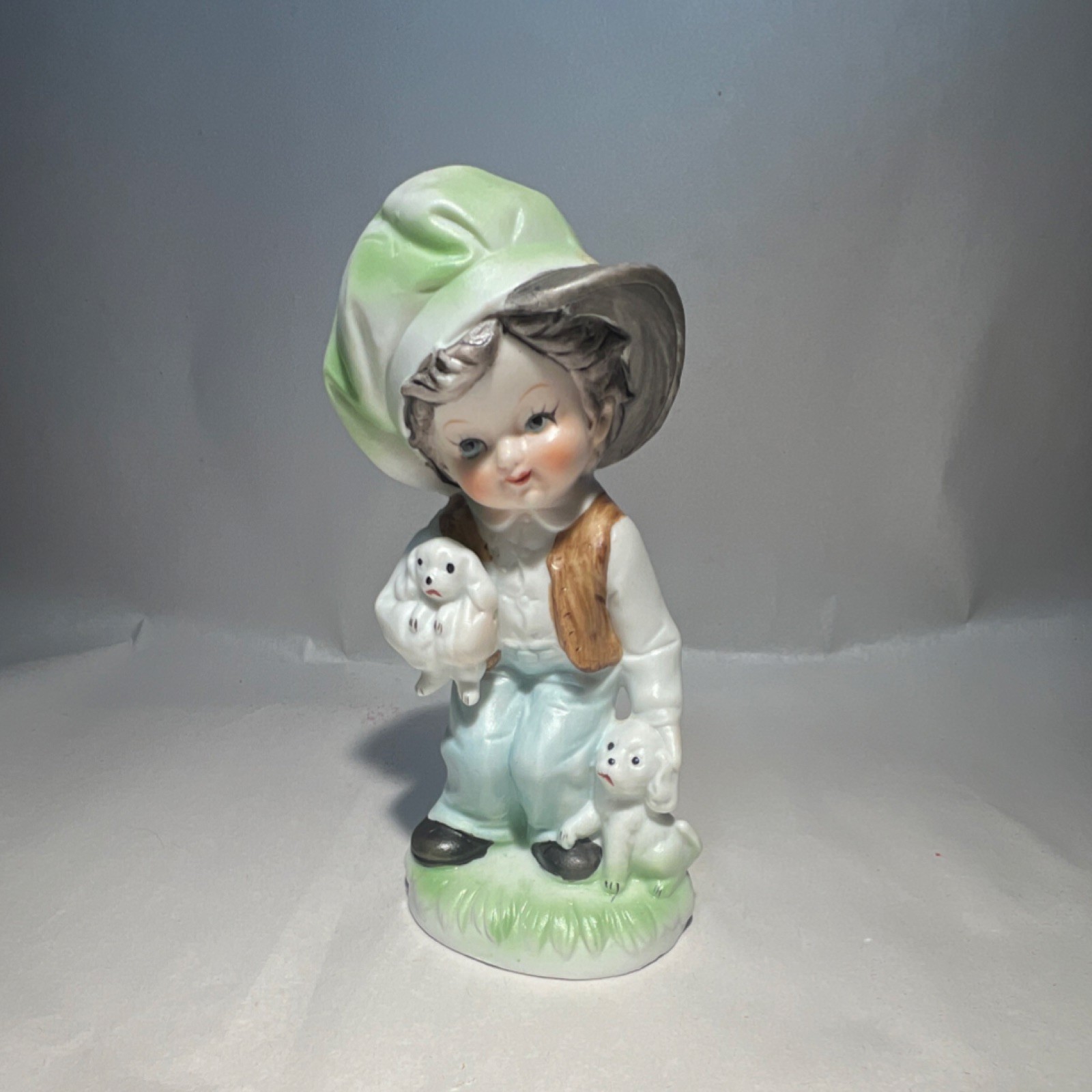 Porcelain Figurine Boy w/ Dogs Multicolor Kids People & Animals Theme