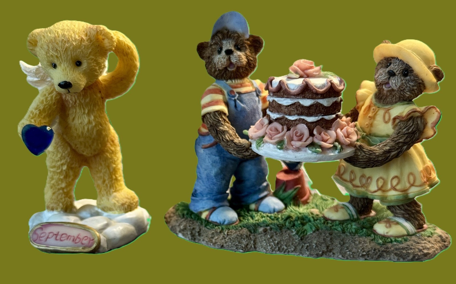 Honeybourne Hollow “You Take The Cake” & September Birthday Bear Figurines