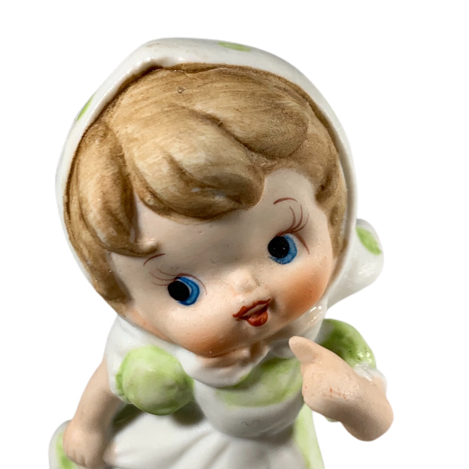 Vintage Homco Girl With Puppy Dog Sweet 3″ Porcelain Figurine Green