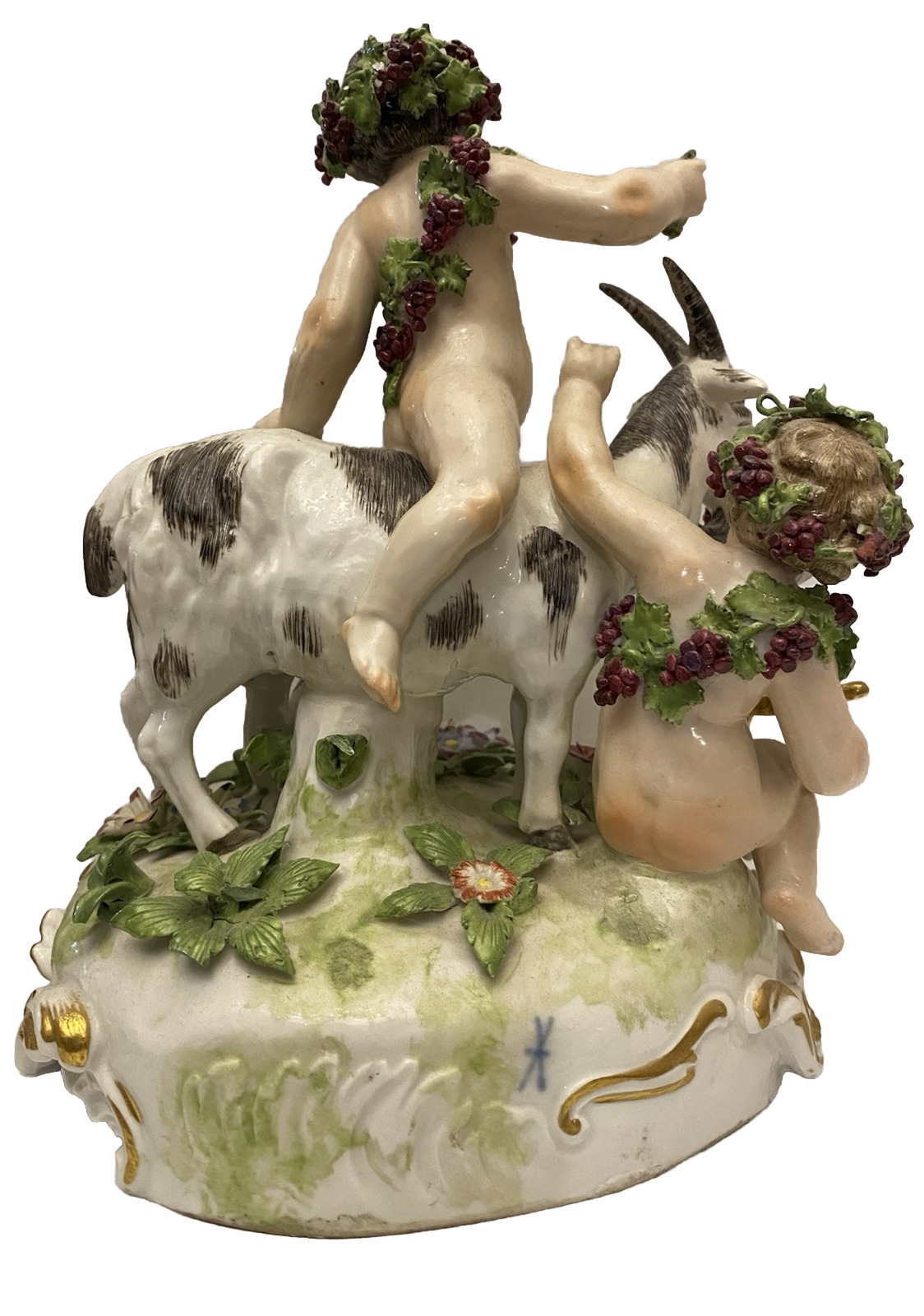19th CENTURY FRENCH SAMSON PORCELAIN FIGURAL SCULPTURE ~ GOATS PUTTI BACCHUS