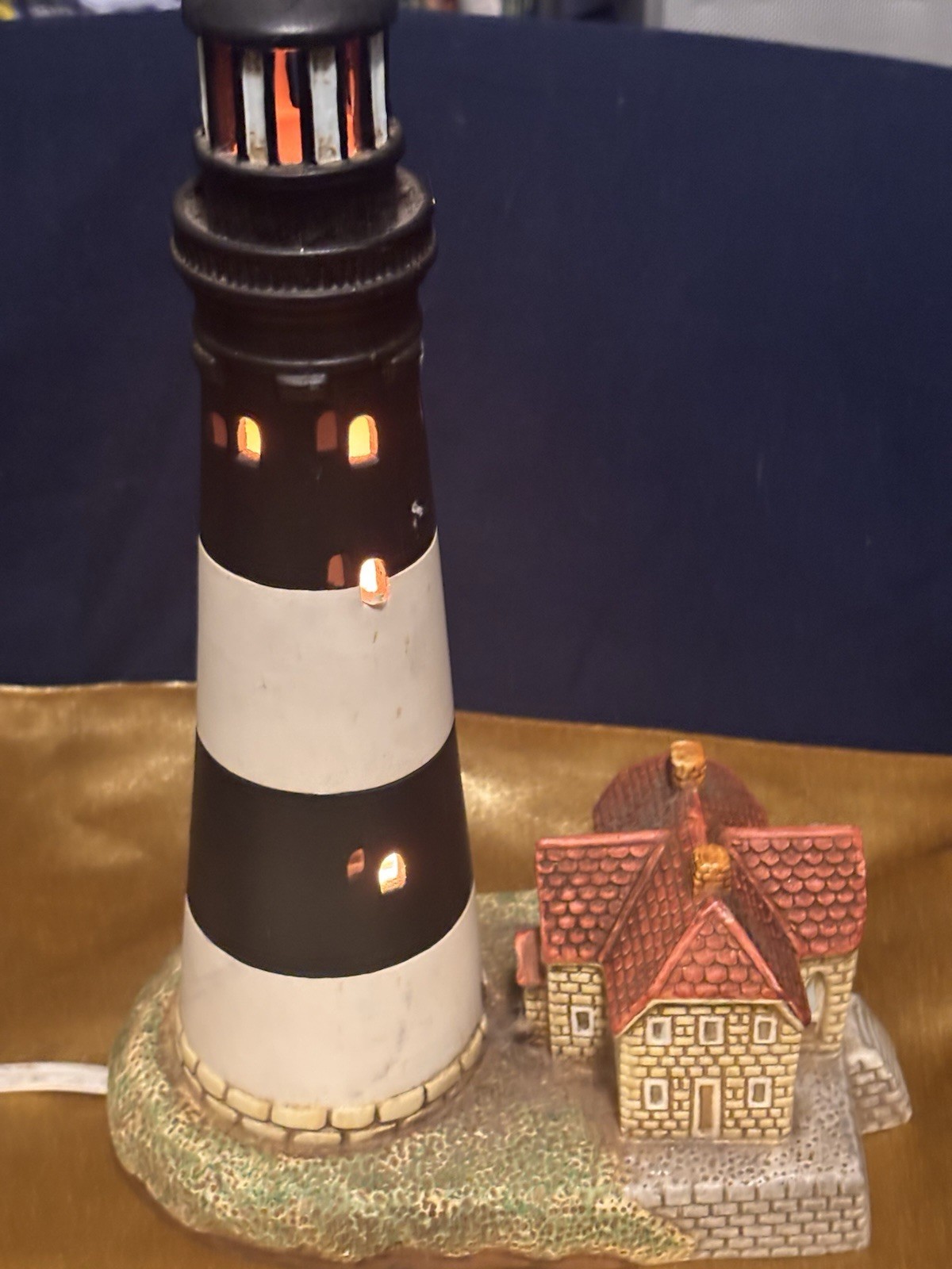 VintageLefton Hand-painted Lighthouse Black & White Fire Island, 6″X4″X2.7″