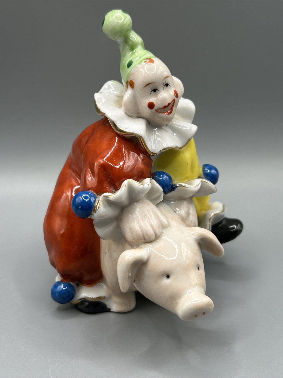 Ardalt Lenwile Circus Clown Riding Pig Figurine Made in Japan Glass Porcelain