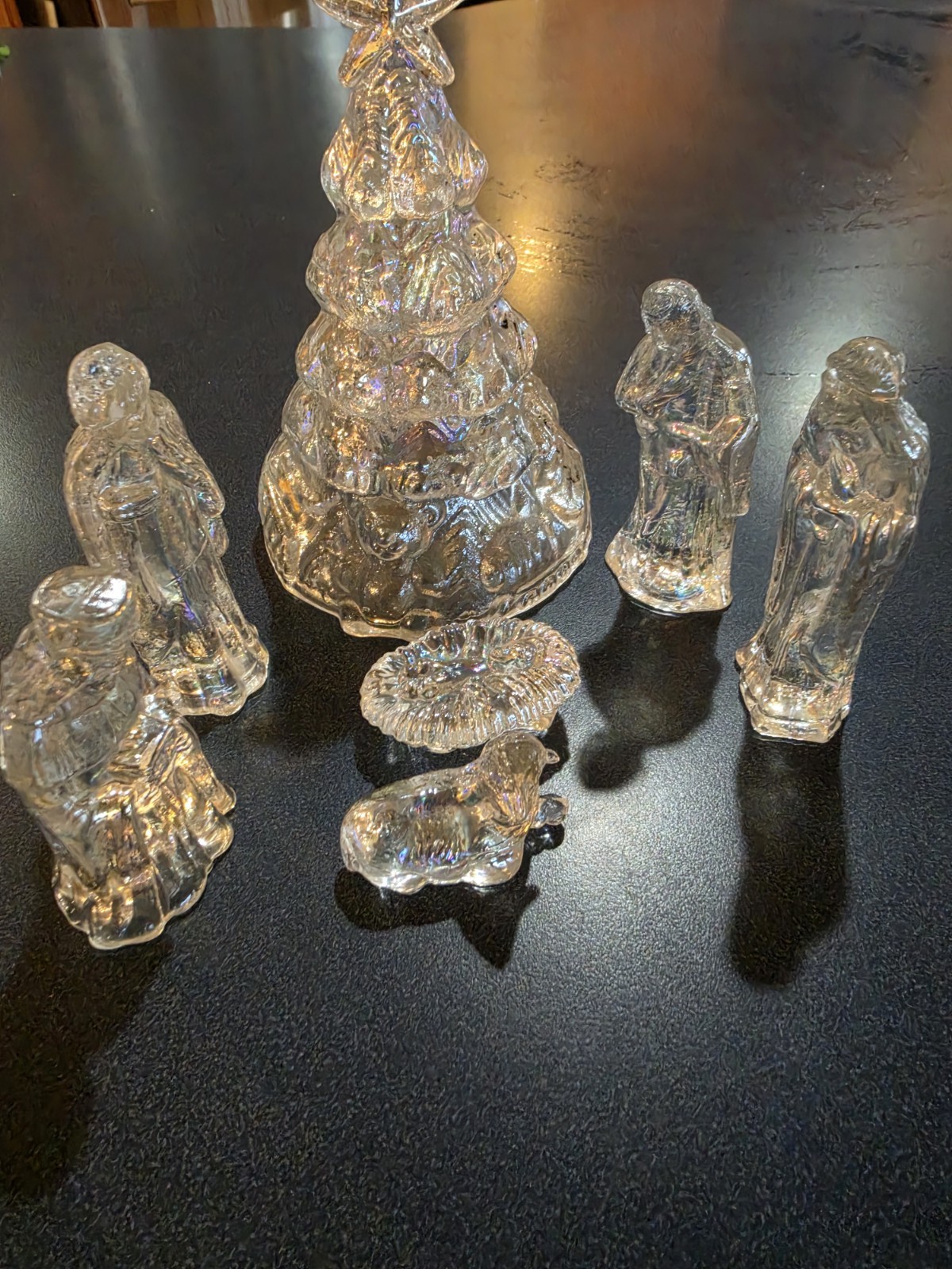 Murano Style Opalescent Glass Nativity Manger Scene, Vintage 8-Piece