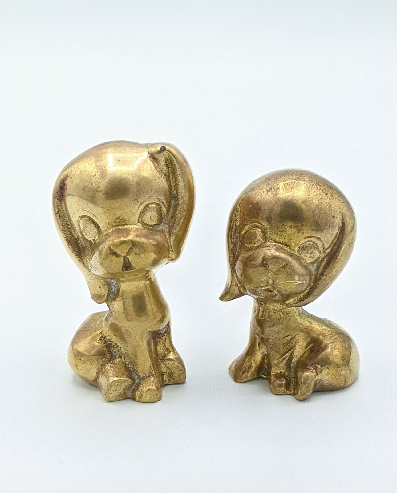 SET of 2 Vintage MCM Anthropomorphic Solid BRASS Puppy Dog DOGS Figurine Decor