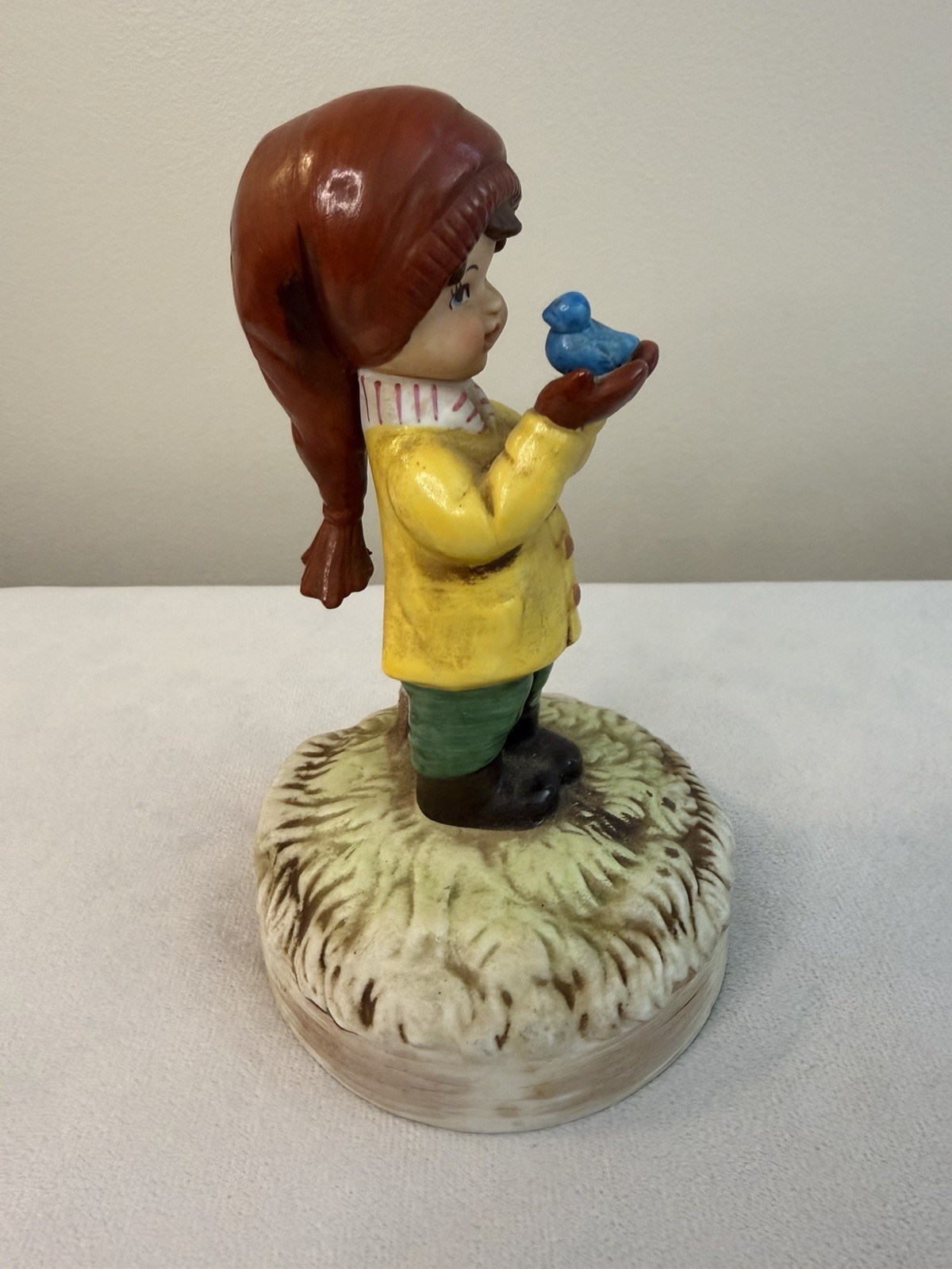 Vintage 1973 Moppets Figurine Girl w/ Bird Fran Mar Ceramic Statue 6”Collectible
