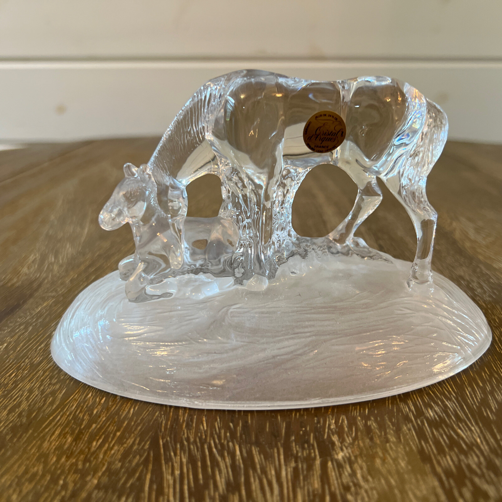 New Crystal Horse Figurine Frosted Base Made in France Cristal D’Arques