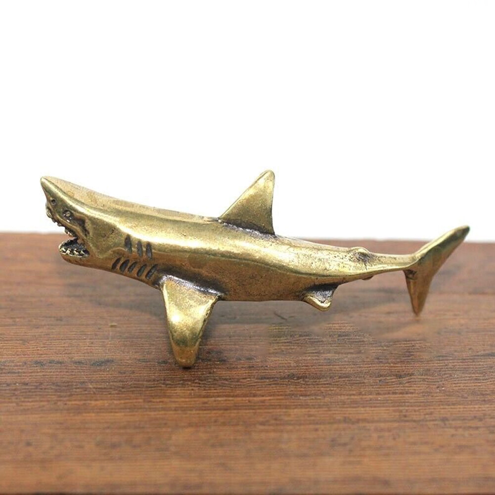 Brass Shark Figurine Statue Home Office Table Decoration Animal Figurines Toy