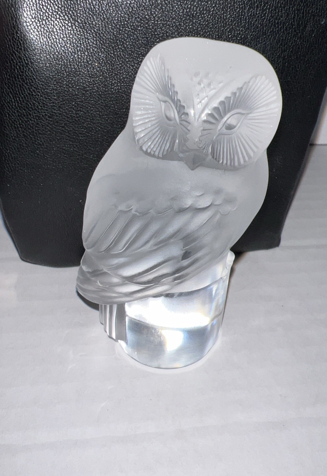 Vintage Lalique France Crystal Owl Signed Paperweight