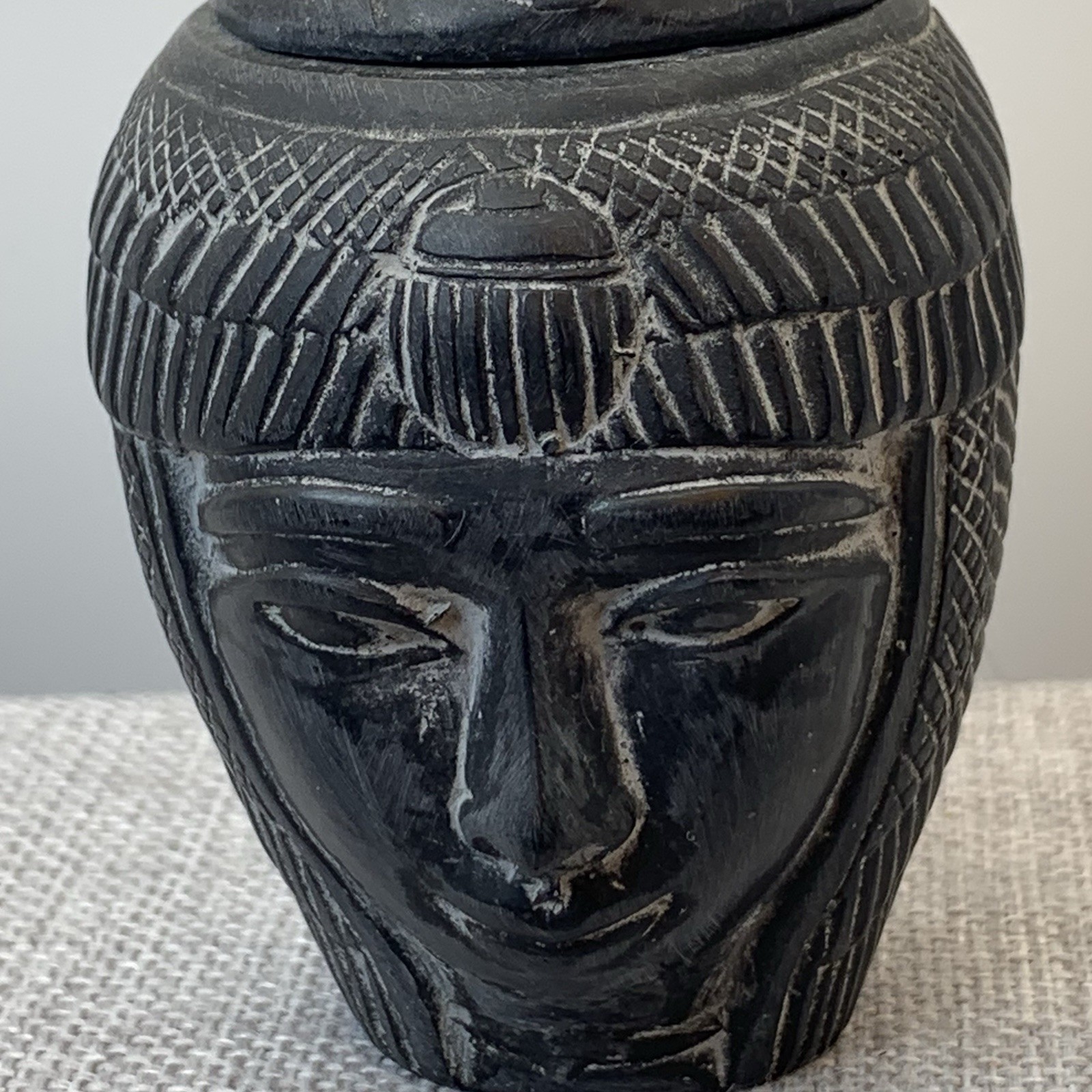 Black Canopic Jar Jackal Egyptian God 4.5”
