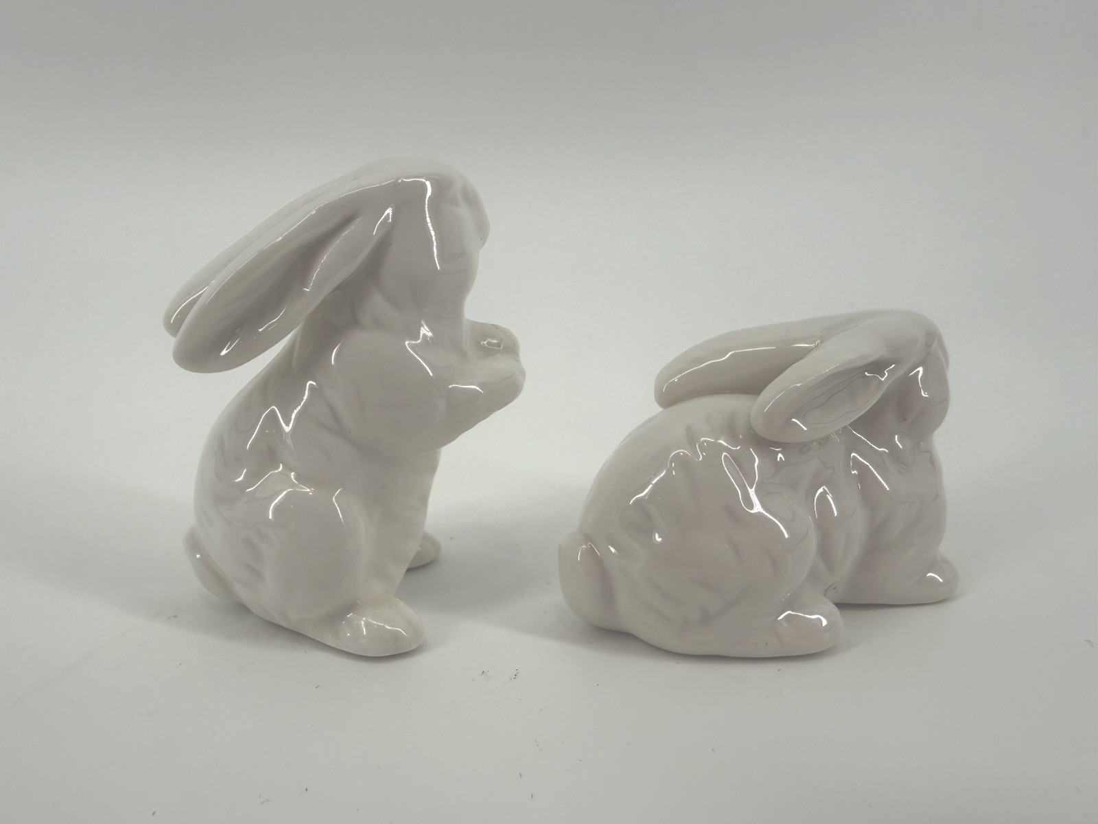 Bunnies Figurines White Porcelain Rabbits 2.5”