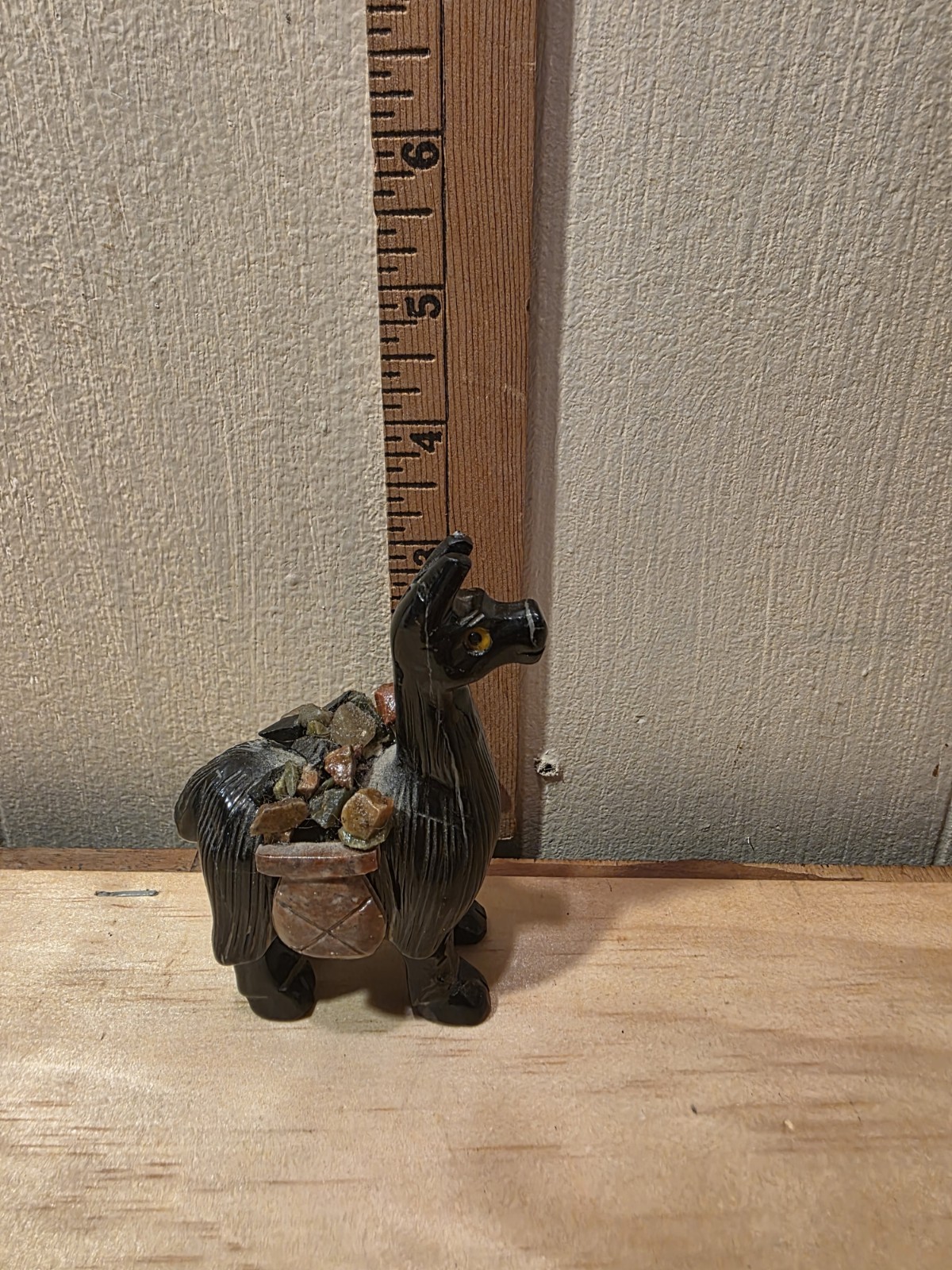 Hand Carved Black Stone Llama Figurine 3.25 Inches High