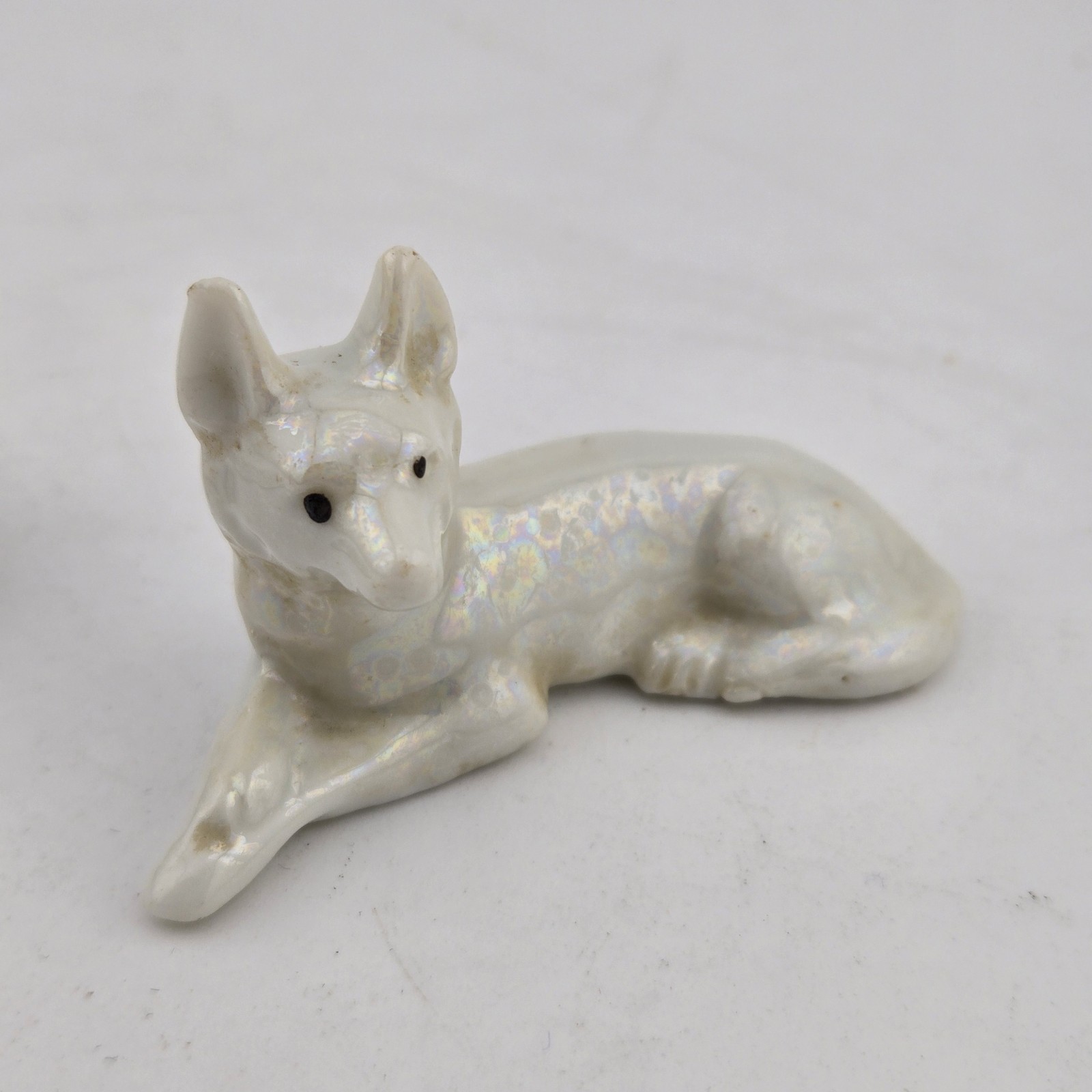 Vintage Iridescent Lusterware Dog Figurines Set of 2 Resting Poses Japan