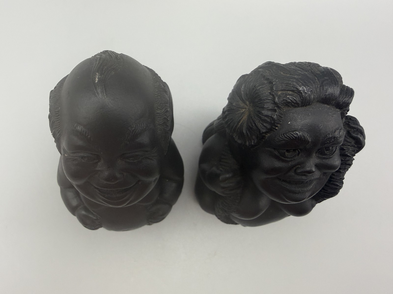 Vintage Coco Joes Hawaiian Lava Souvenir Figurines Laki Menehune Pair Chip/Foot