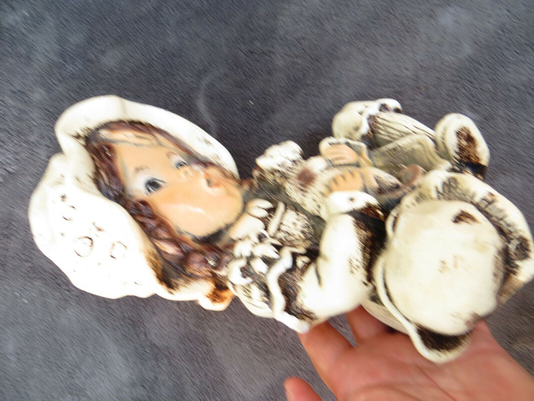 Girl Figure Heavy Chalk Plaster Cast Child with Kitten Cute Gift Old Vintage GF
