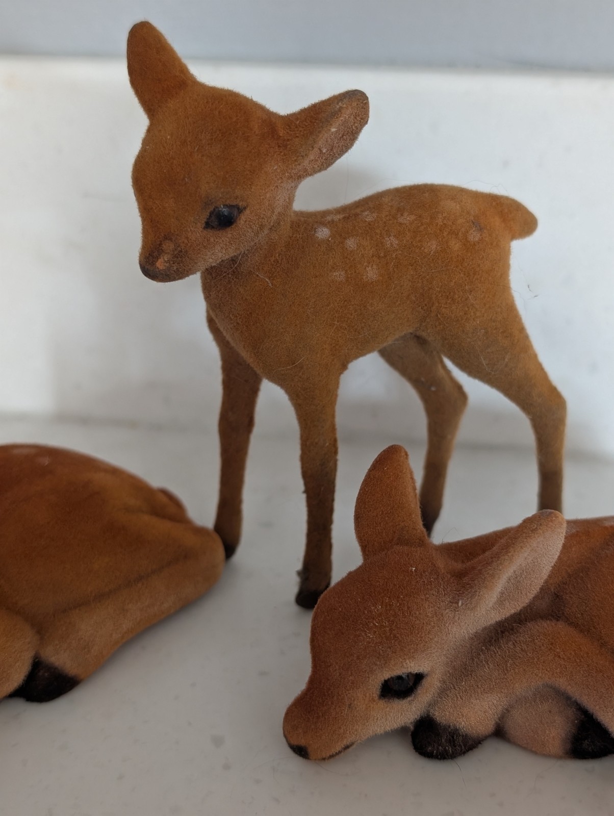 Set Of 3 Flocked Fawns