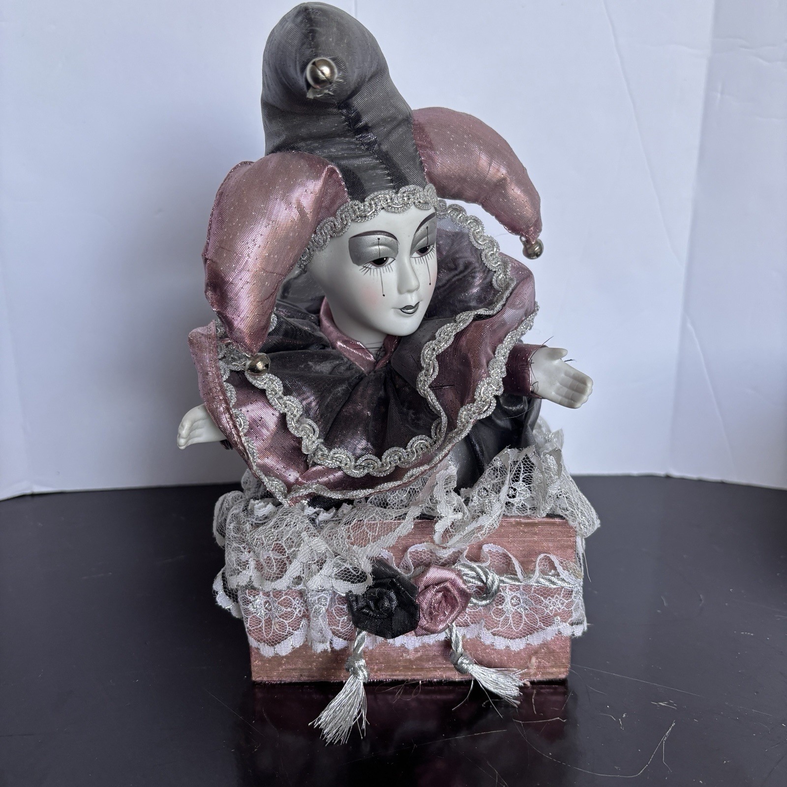 Porcelain Art Joker Music Box Mardi Gras “Memories” Andrew Lloyd Webber Played
