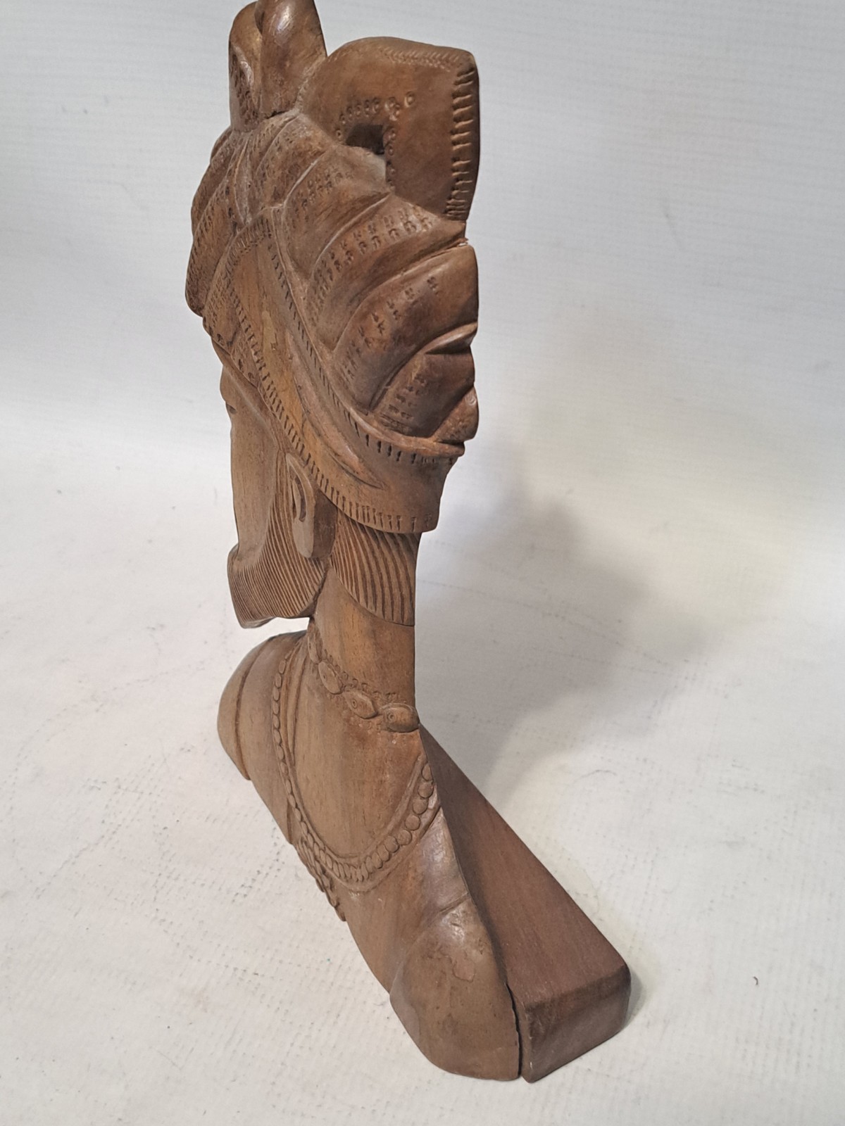 Mughal Emperor Shah Jahan Hand Carved Teak Wood Bust Taj Mahal Muntaz India Vtg