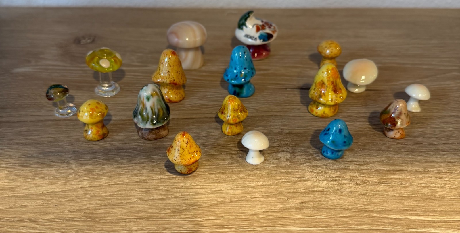 Vintage Lot of 17 MCM Mid Century Miniature Ceramic Stone & Glass Mushrooms