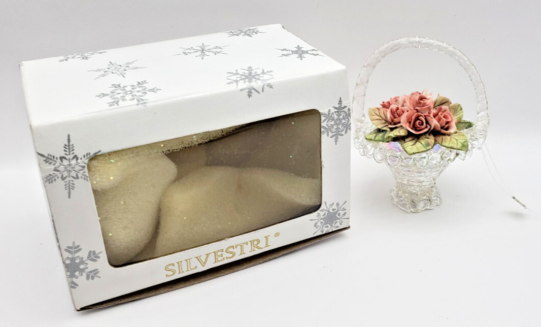 NIB New In Box Vintage Silvestri Crystal Figurine with Pink Roses