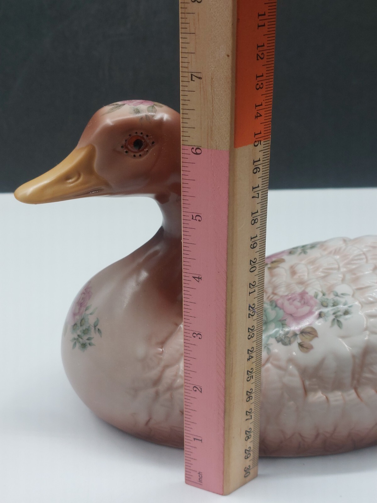 Vtg Ceramic Multicolored Duck With A Beautiful Soft Floral Design 1980s NIC MINT