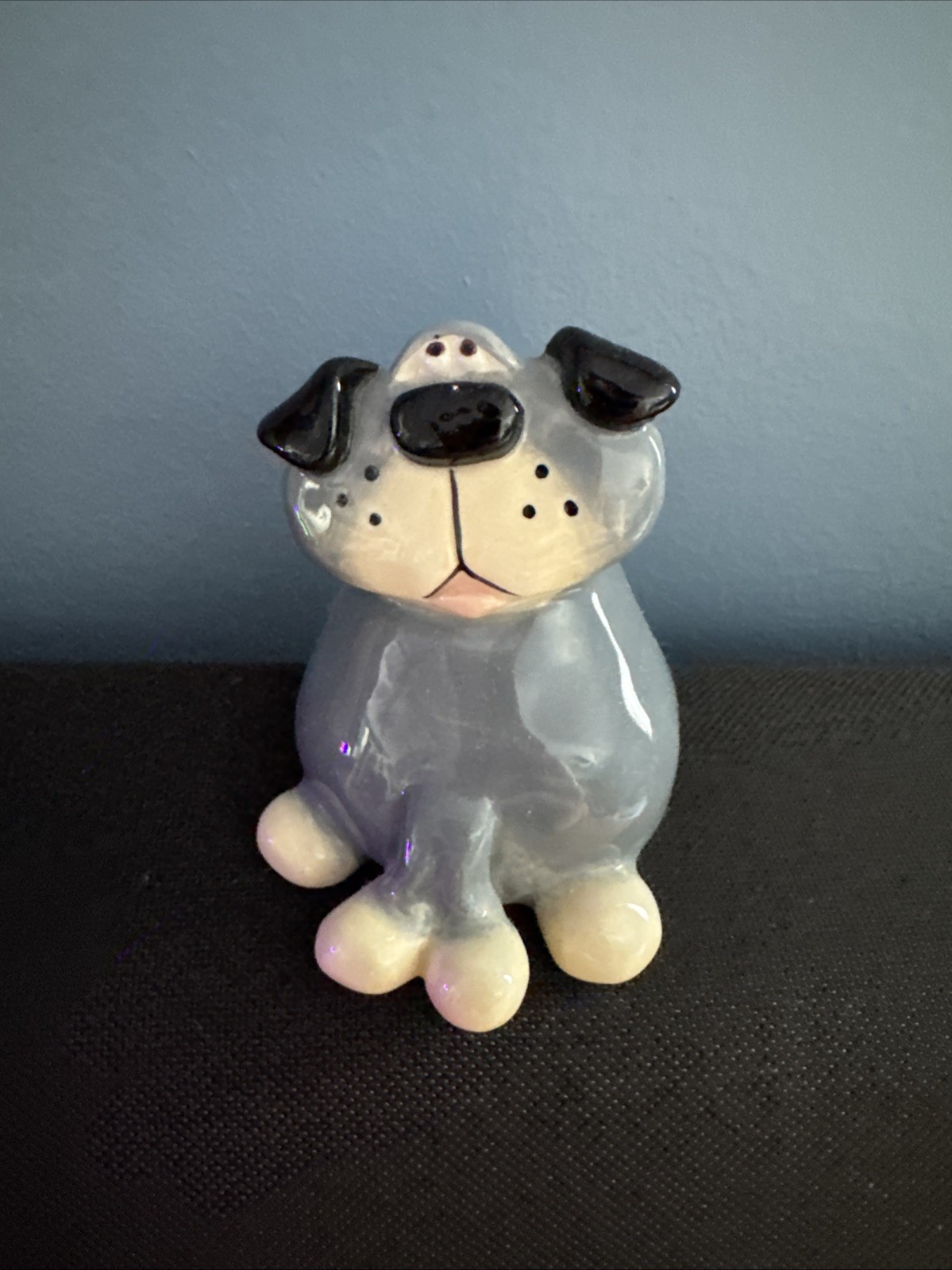 Douglas Russ Berrie Ceramic Whimsical Gray Dog Figure Fast Shipping