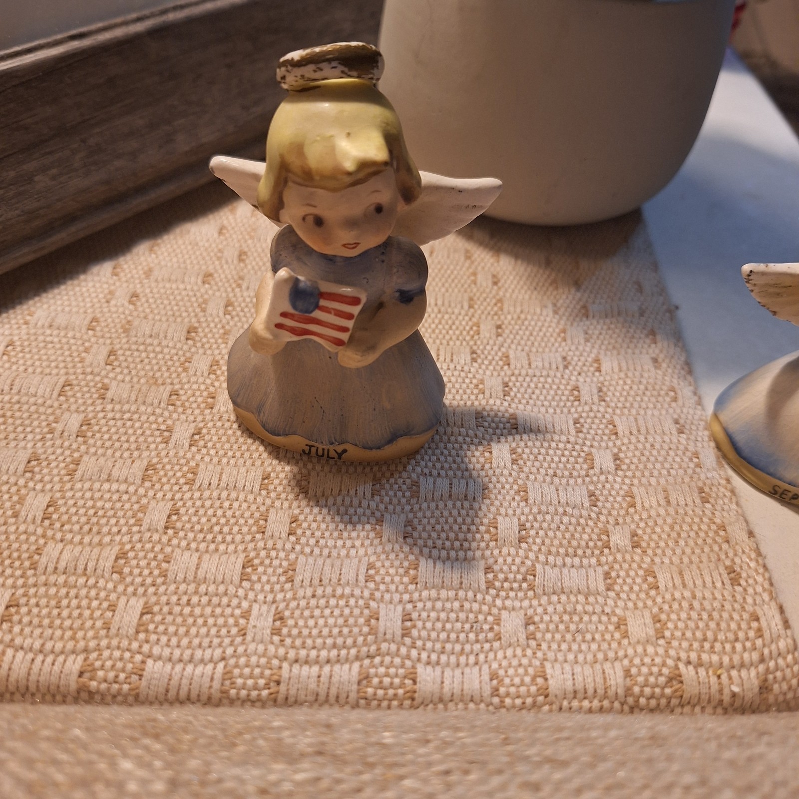 Norcrest Ceramic Patriotic Angel Figurine July 4th Holding Flag F-397 Bell