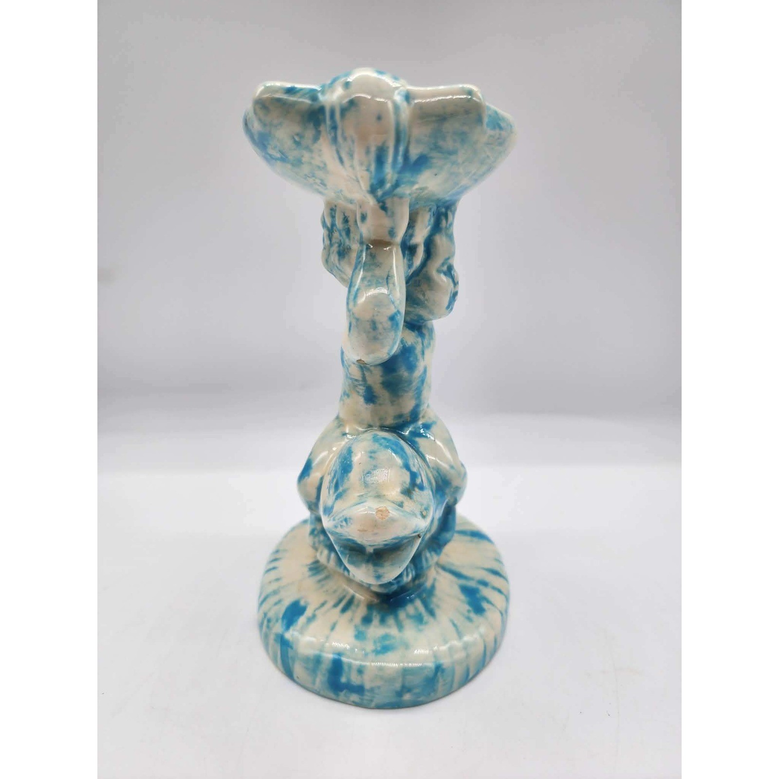 Vintage Blue White Ceramic Cherub Riding Dolphin Shell Soap Dish Trinket Bowl