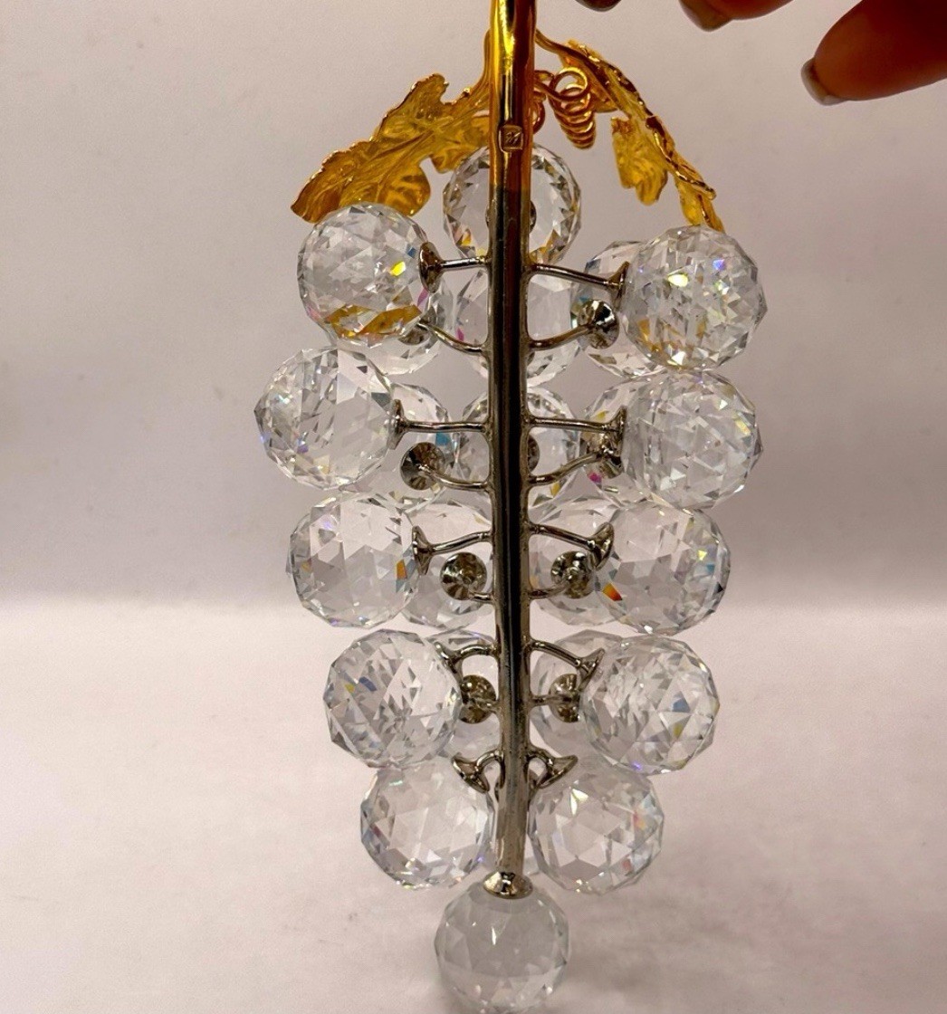 STUNNING! Swarovski Crystal Large Grapes Cluster With Gold Leaves Austria 11864