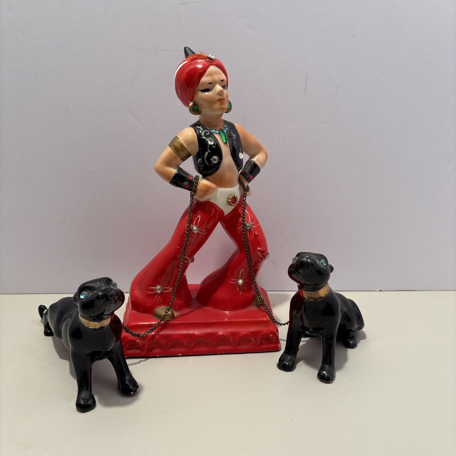 Vtg Kreiss Aladdin Panthers Figurines 3 Pc Black Red White. D-49
