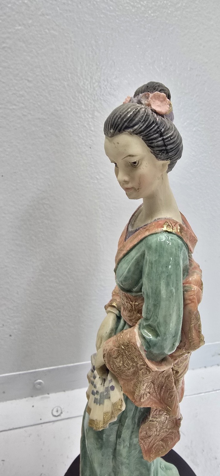 Vintage Geisha Figurines Set of 2 Puccini & Tuba Asian Kimono Lady Statues