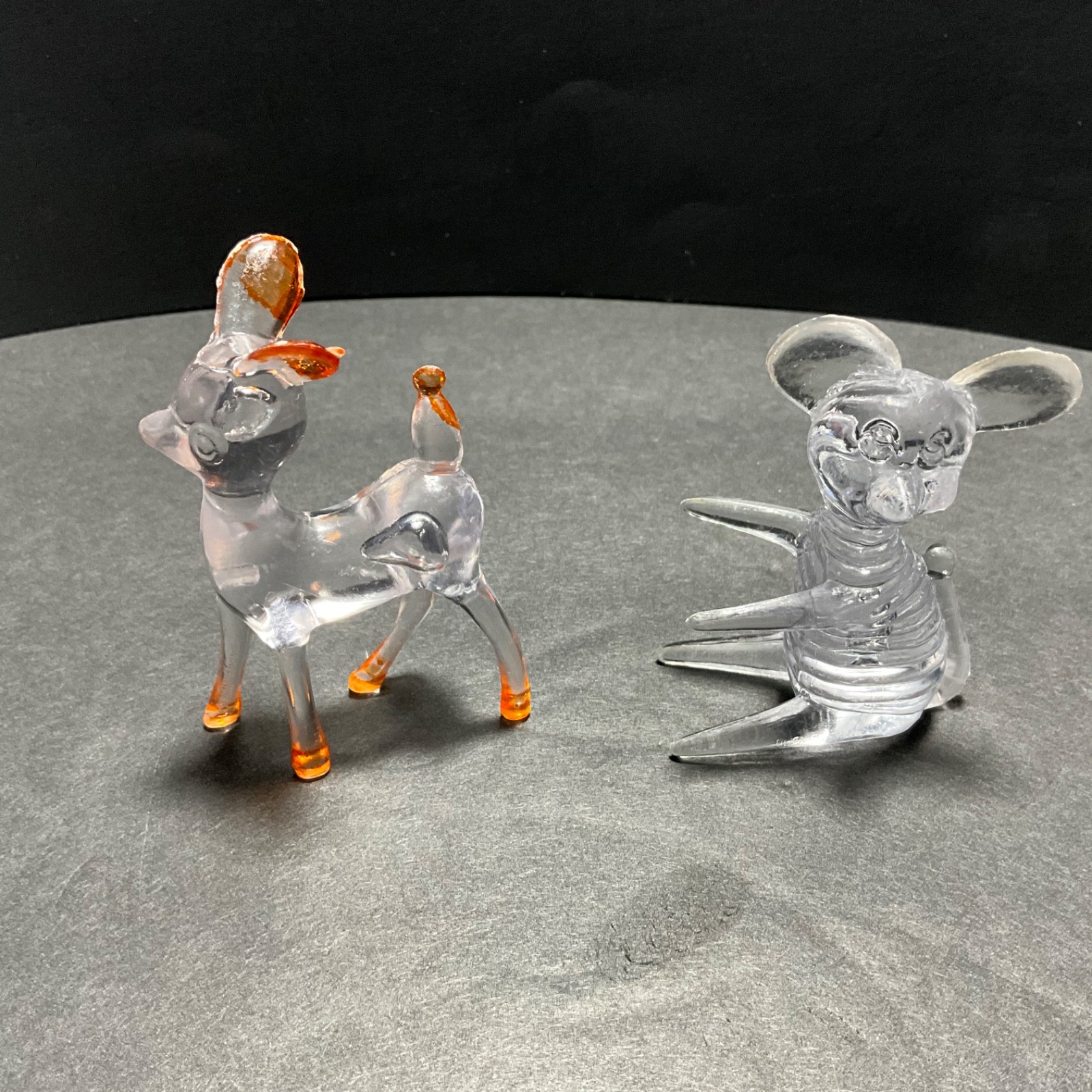 Vintage Acrylic Lucite Plastic Animal Figurines Clear Deer & Mouse 3” Tall