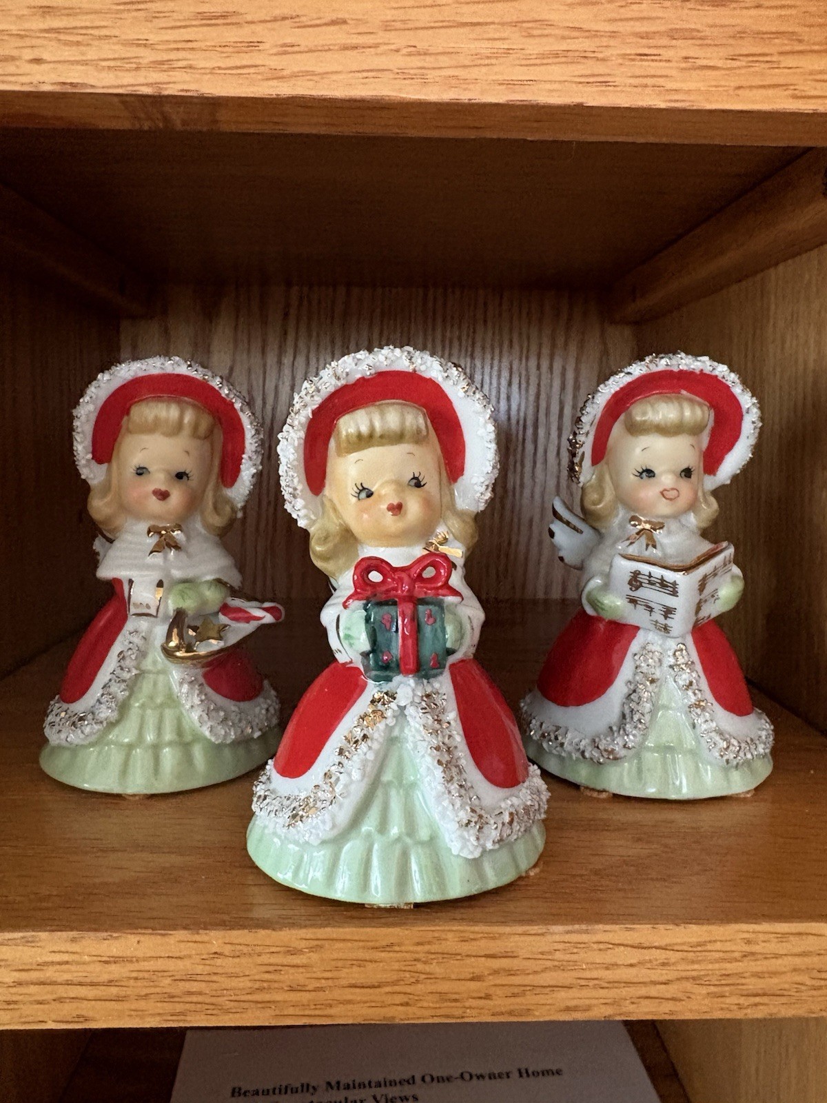 Lefton 1957 Christmas Girl Ceramic Figurine Hand Painted Japan Lefton Exclusives