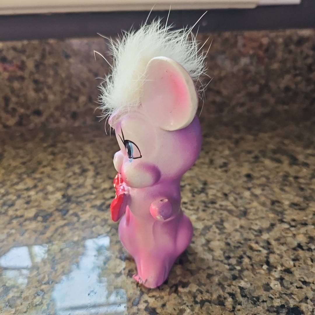 Vtg Medium Arnart Purple Mouse w Real Fur Mama NO Babies & Chains Chained 4 1/4″