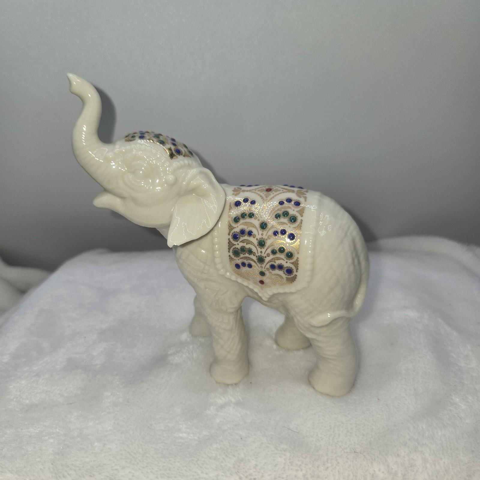 Lenox China Jewels Collection Elephant Figurine Ivory Porcelain Raised Trunk USA